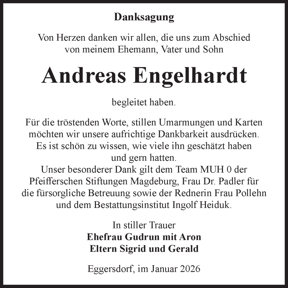  Traueranzeige für Andreas Engelhardt vom 28.02.2026 aus Volksstimme Schönebeck