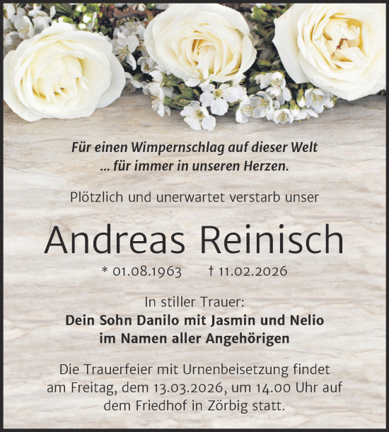 Traueranzeige von Andreas Reinisch von Trauerkombi Bitterfeld