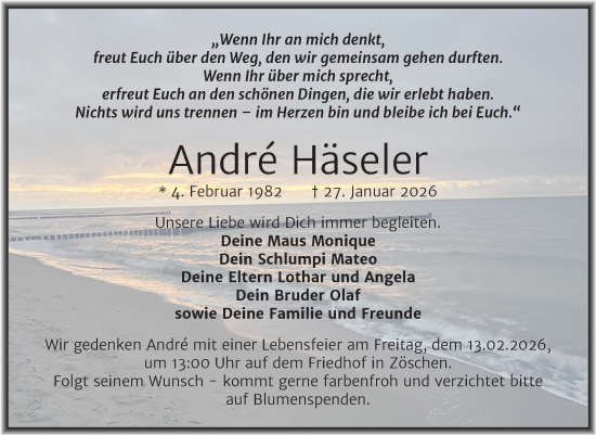 Traueranzeige von André Häseler von Trauerkombi Merseburg