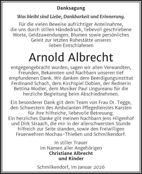 Traueranzeige von Arnold Albrecht von Trauerkombi Wittenberg