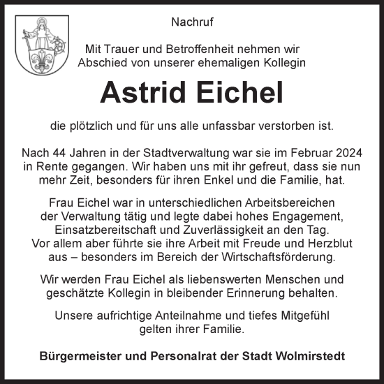 Traueranzeige von Astrid Eichel von Volksstimme Haldensleben/Wolmirstedt