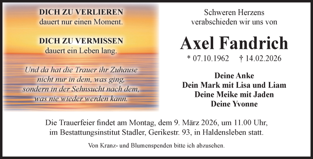  Traueranzeige für Axel Fandrich vom 21.02.2026 aus Volksstimme Haldensleben/Wolmirstedt