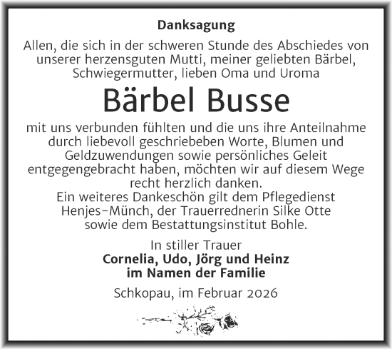 Traueranzeige von Bärbel Busse von Trauerkombi Merseburg