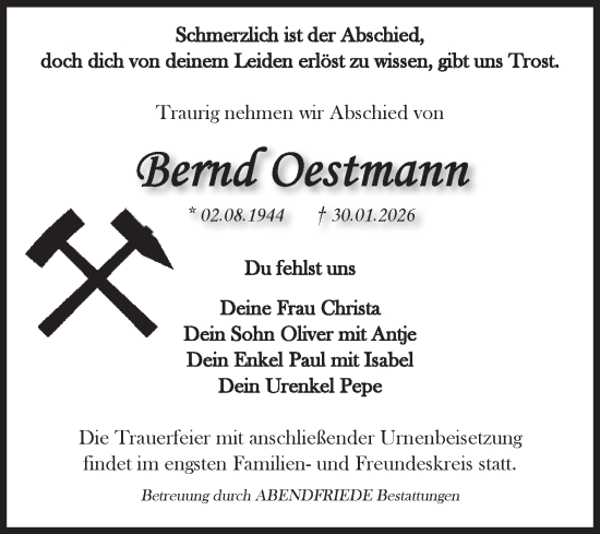 Traueranzeige von Bernd Oestmann von Volksstimme Haldensleben/Wolmirstedt