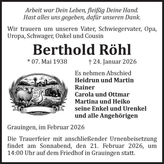 Traueranzeige von Berthold Röhl von Volksstimme Haldensleben/Wolmirstedt