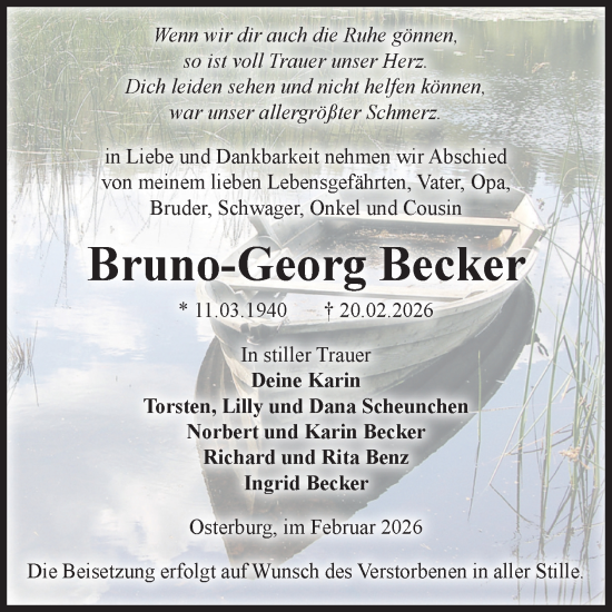 Traueranzeige von Bruno-Georg Becker von Volksstimme Altmark Ost