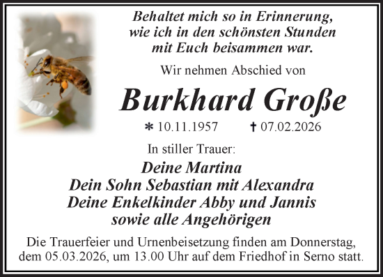 Traueranzeige von Burkhard Große von Trauerkombi Wittenberg