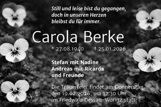 Traueranzeige von Carola Berke von Trauerkombi Dessau