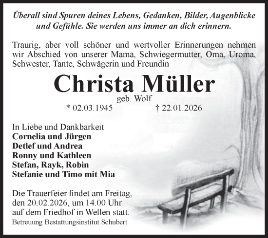 Traueranzeige von Christa Müller von Volksstimme Haldensleben/Wolmirstedt