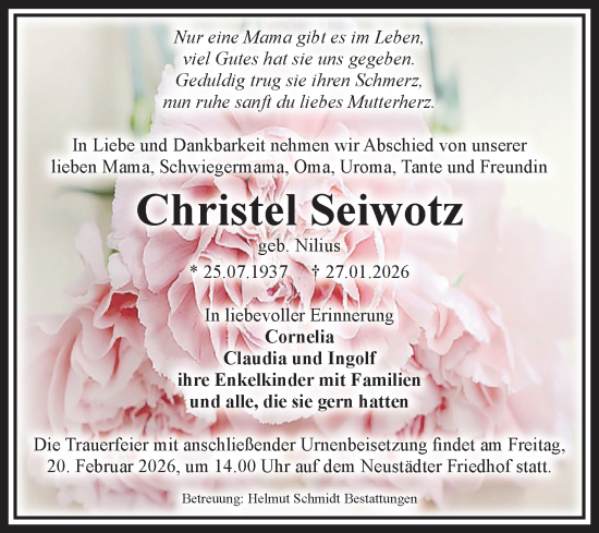 Traueranzeige von Christel Seiwotz von Volksstimme Magdeburg