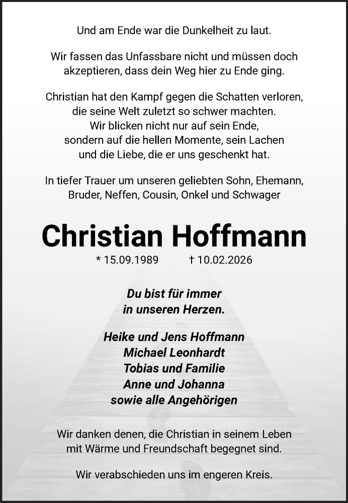  Traueranzeige für Christian Hoffmann vom 18.02.2026 aus Volksstimme Altmark West