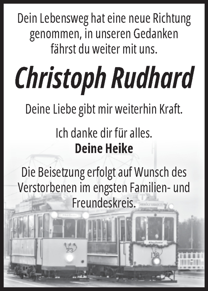  Traueranzeige für Christoph Rudhard vom 07.02.2026 aus Volksstimme Magdeburg