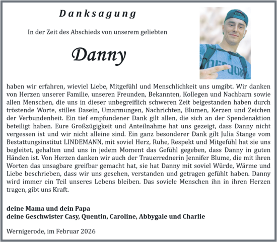 Traueranzeige von Danny  von Volksstimme Wernigerode