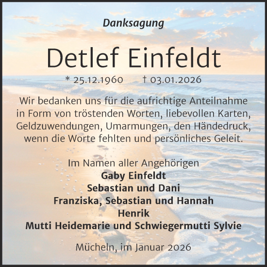 Traueranzeige von Detlef Einfeldt von Trauerkombi Merseburg