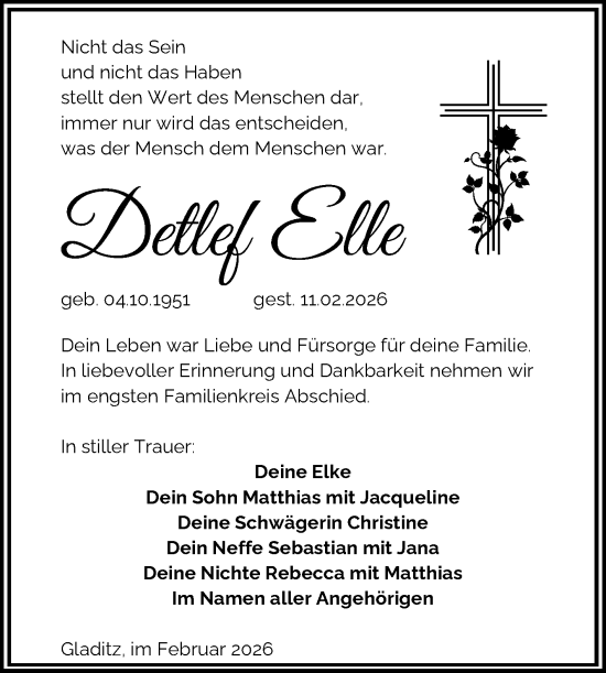 Traueranzeige von Detlef Elle von Trauerkombi Zeitz