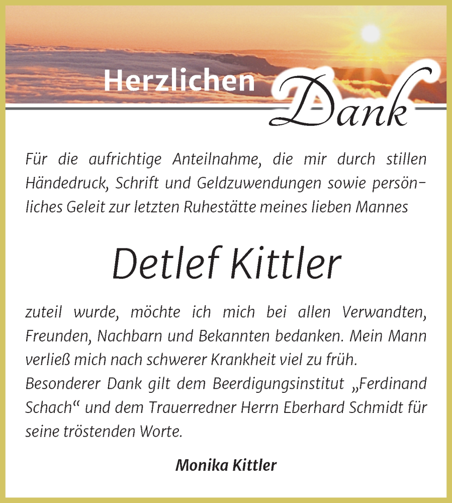  Traueranzeige für Detlef Kittler vom 14.02.2026 aus Trauerkombi Wittenberg