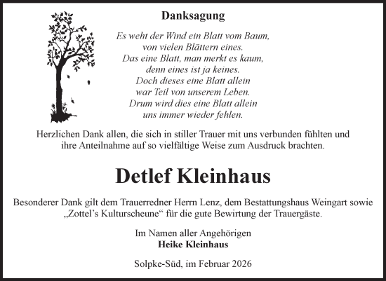 Traueranzeige von Detlef Kleinhaus von Volksstimme Altmark West
