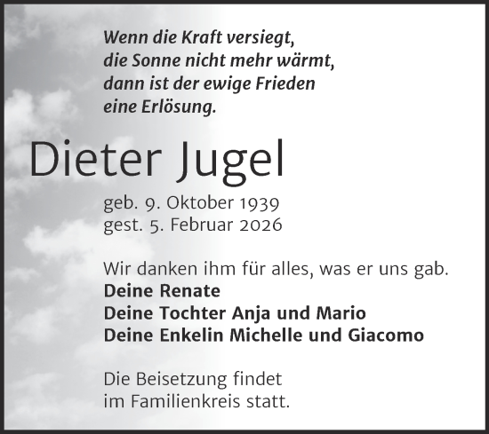 Traueranzeige von Dieter Jugel von Trauerkombi Zeitz