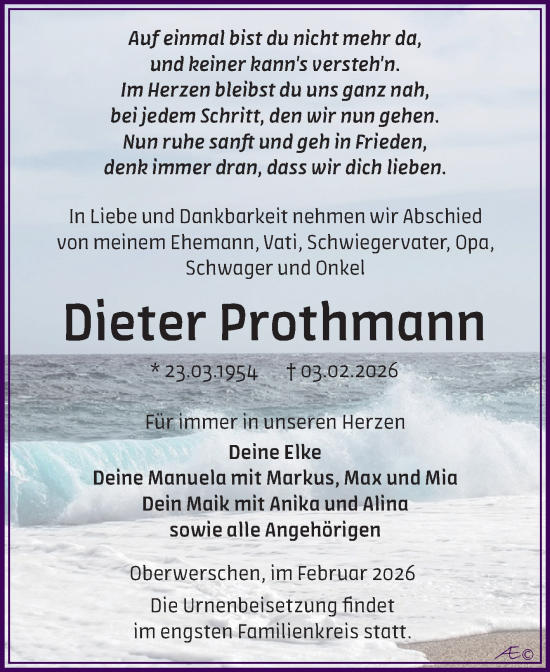 Traueranzeige von Dieter Prothmann von Trauerkombi Weißenfels