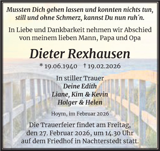 Traueranzeige von Dieter Rexhausen von Trauerkombi Aschersleben