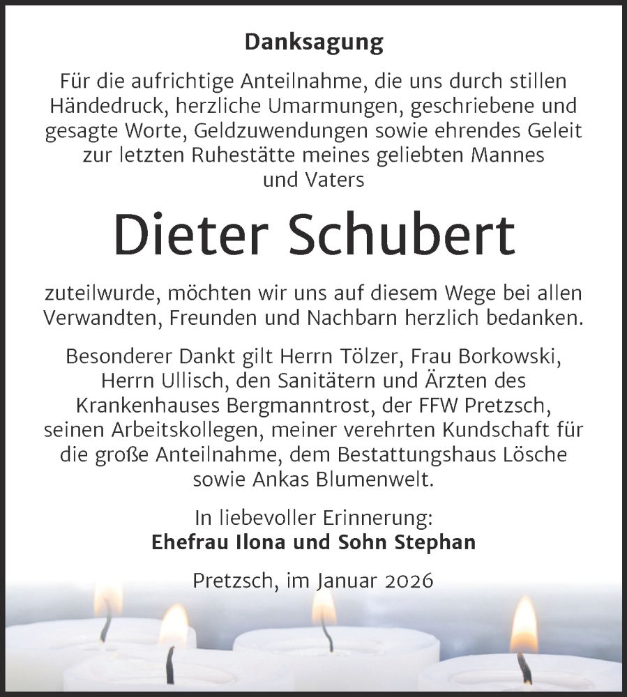  Traueranzeige für Dieter Schubert vom 07.02.2026 aus Trauerkombi Wittenberg