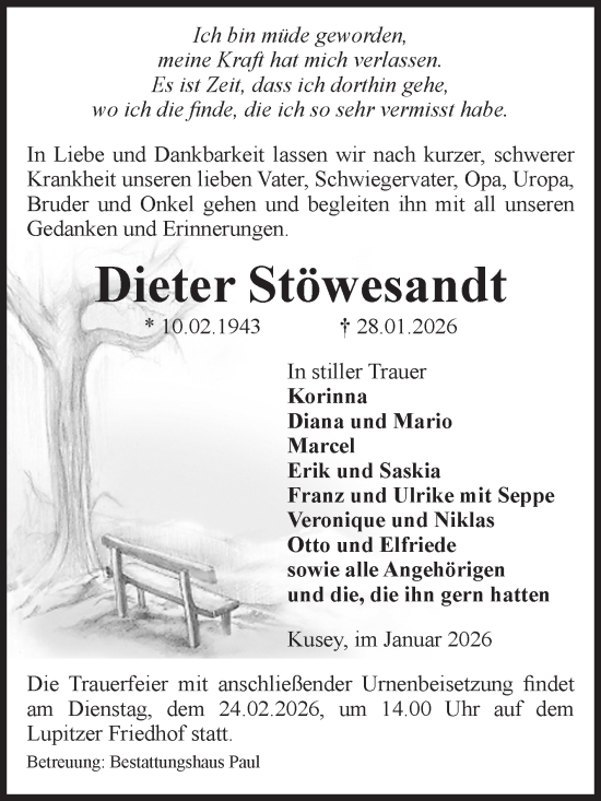 Traueranzeige von Dieter Stöwesandt von Volksstimme Altmark West