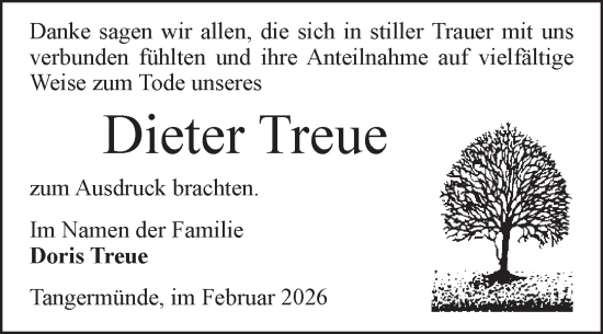 Traueranzeige von Dieter Treue von Volksstimme Altmark Ost