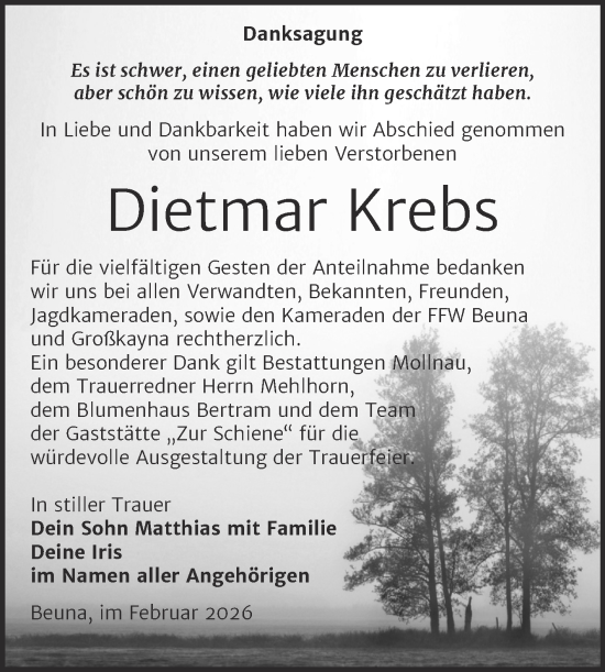 Traueranzeige von Dietmar Krebs von Trauerkombi Merseburg