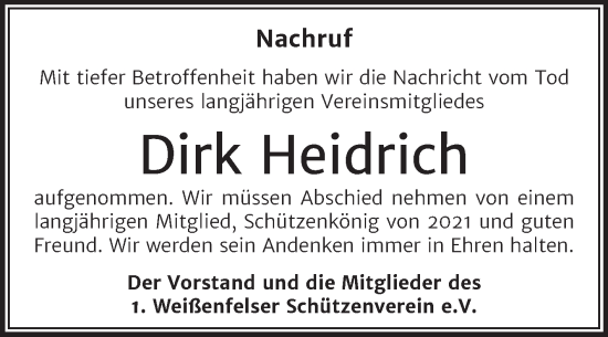 Traueranzeige von Dirk Heidrich von Trauerkombi Weißenfels