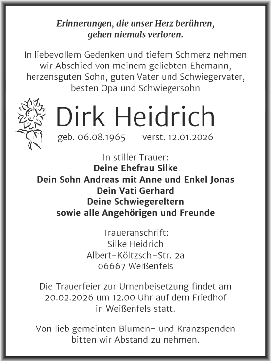 Traueranzeige von Dirk Heidrich von Trauerkombi Weißenfels