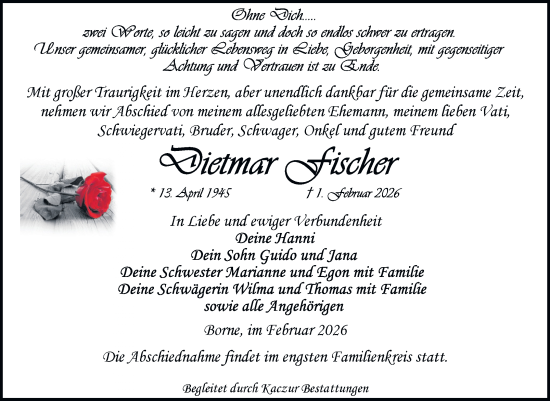 Traueranzeige von Ditmar Fischer 
