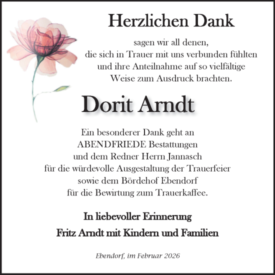 Traueranzeige von Dorit Arndt von Volksstimme Haldensleben/Wolmirstedt