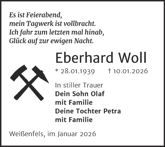 Traueranzeige von Eberhard Woll von Trauerkombi Weißenfels