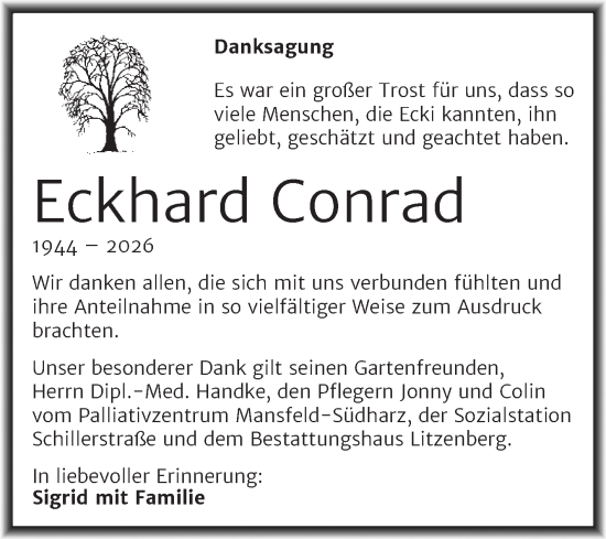Traueranzeige von Eckhard Conrad von Trauerkombi Mansfelder Land