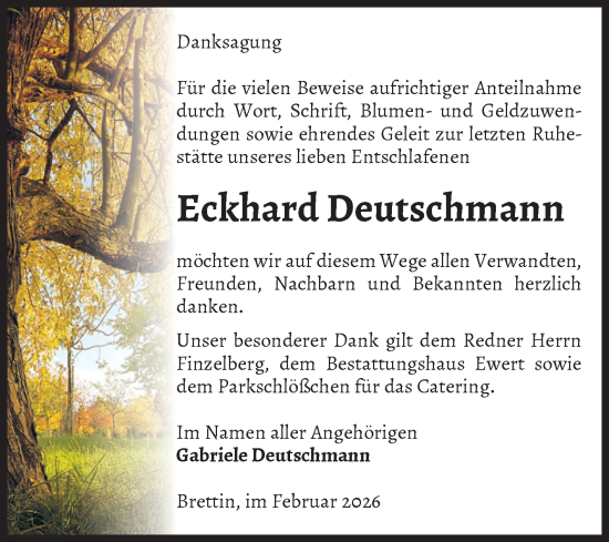 Traueranzeige von Eckhard Deutschmann von Volksstimme Burg/Genthin