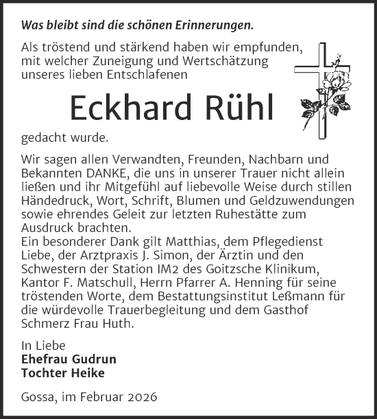 Traueranzeige von Eckhard Rühl von Trauerkombi Bitterfeld