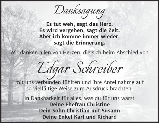 Traueranzeige von Edgar Schreiber von Trauerkombi Weißenfels