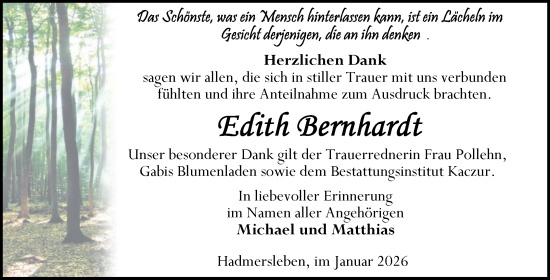 Traueranzeige von Edith Bernhardt von Volksstimme Oschersleben/Wanzleben