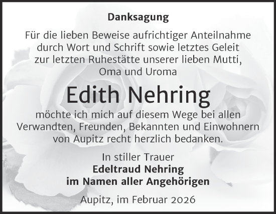 Traueranzeige von Edith Nehring von Trauerkombi Weißenfels