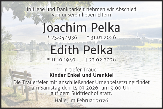 Traueranzeige von Edith Pelka von Mitteldeutsche Zeitung Halle/Saalkreis
