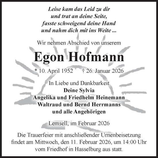 Traueranzeige von Egon Hofmann von Volksstimme Haldensleben/Wolmirstedt