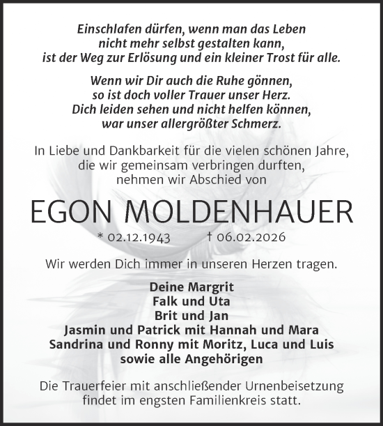 Traueranzeige von Egon Moldenhauer von Trauerkombi Wittenberg