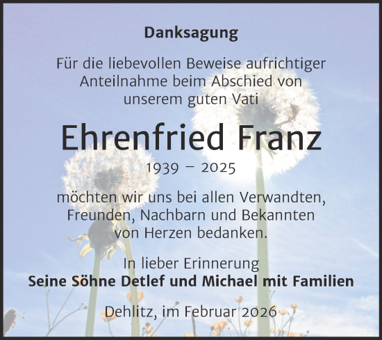 Traueranzeige von Ehrenfried Franz von Trauerkombi Weißenfels