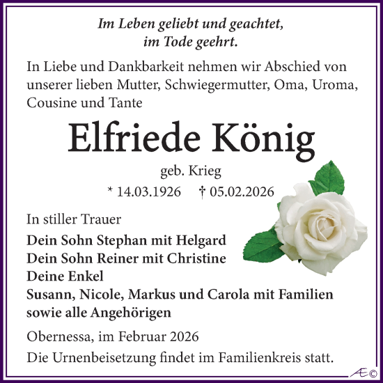 Traueranzeige von Elfriede Konig von Trauerkombi Weißenfels