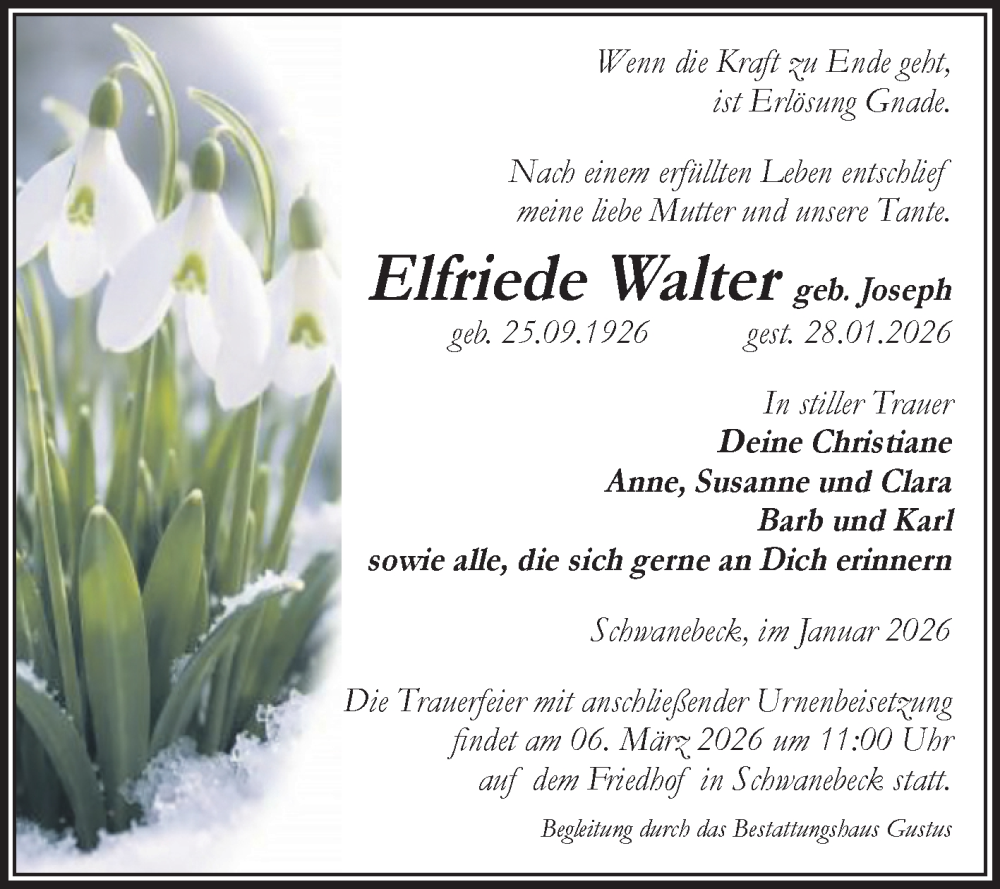  Traueranzeige für Elfriede Walter vom 07.02.2026 aus Volksstimme Halberstadt