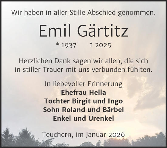 Traueranzeige von Emil Gärtitz von Trauerkombi Weißenfels