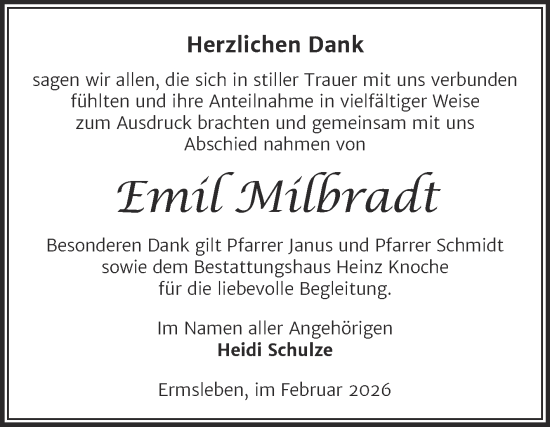 Traueranzeige von Emil Milbradt von Trauerkombi Aschersleben