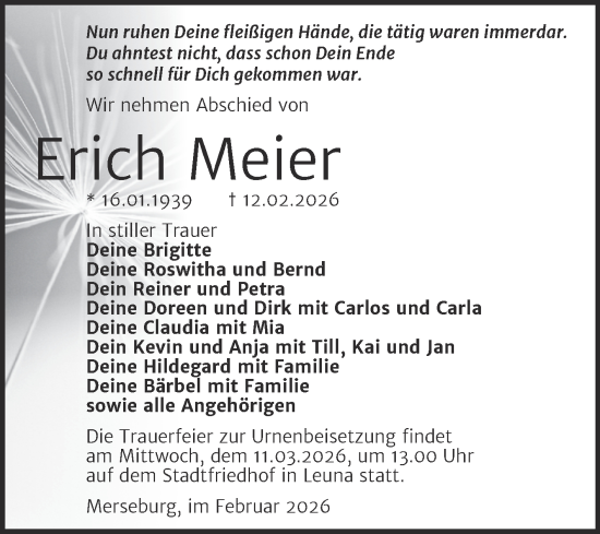 Traueranzeige von Erich Meier von Trauerkombi Merseburg