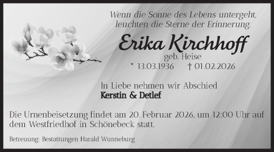 Traueranzeige von Erika Kirchhoff von Volksstimme Schönebeck