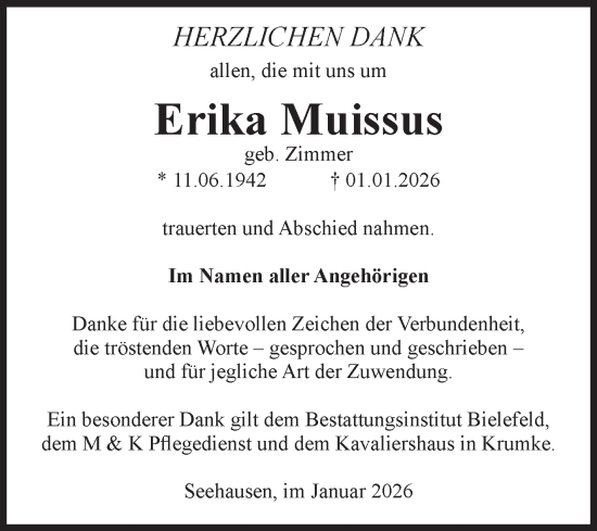 Traueranzeige von Erika Muissus von Volksstimme Altmark Ost